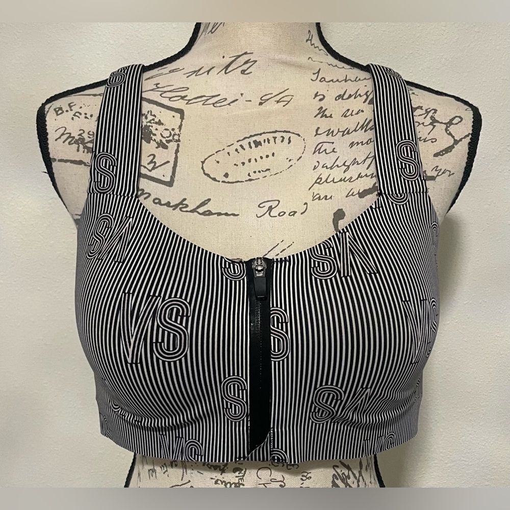 Victoria's Secret Black and White Striped Sports Bra NWOT